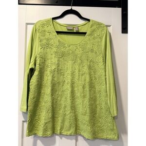 Chico's Lime Textured Scoop Neck 3/4 Sleeve Top